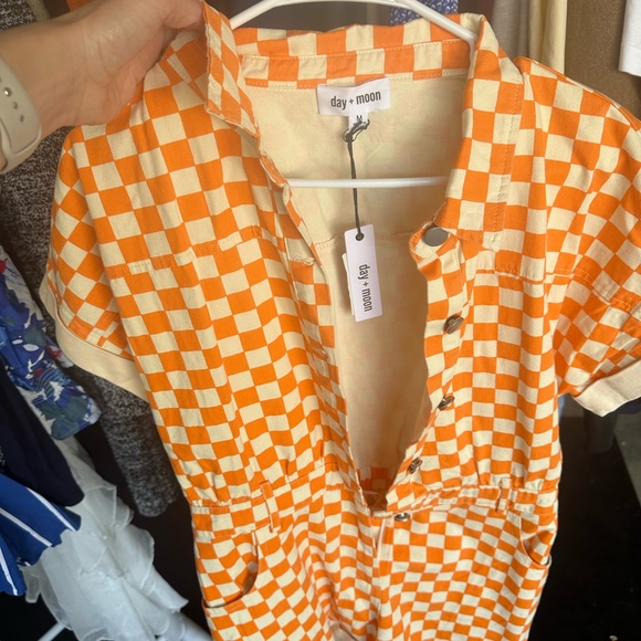 Pants - Day + Moon Orange Checkered romper
